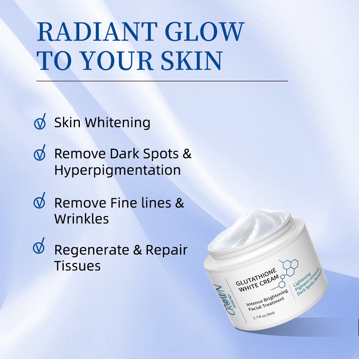 Private Label Intense Brightening Kojic Acid Lightening Moisturizing Removal Pigment Dark Spot Glutathione Whitening Face Cream