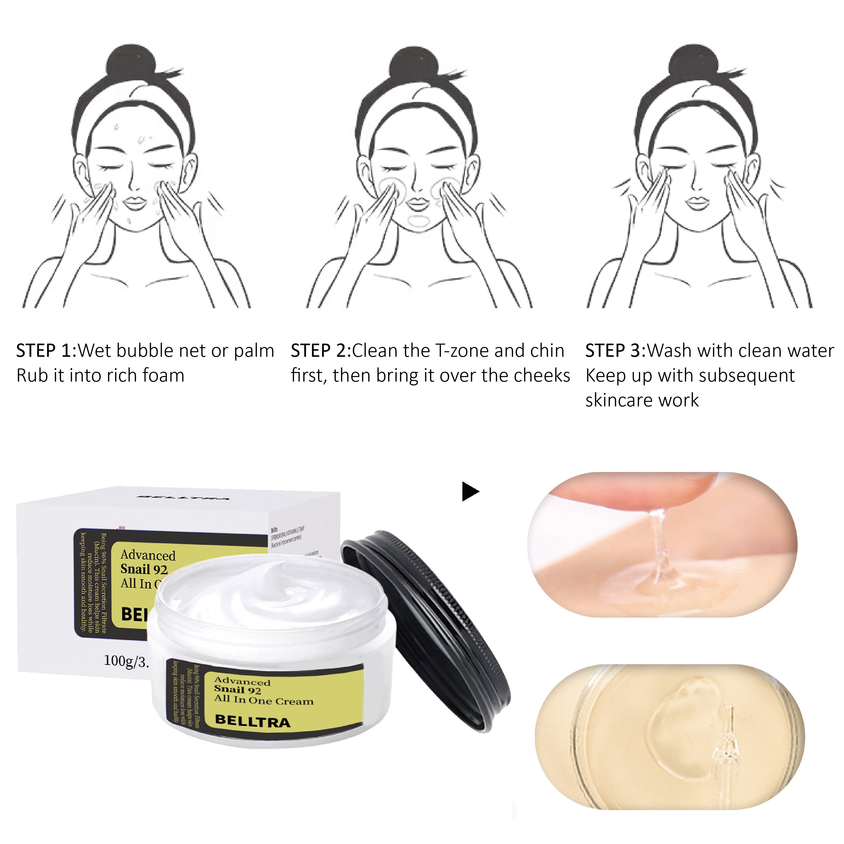 BELLTRA Repairing Snail Face Cream Snail Moisturizer Whitening Anti Aging Blemishes Fine Lines Pores Shrink Snail Mucin Cream