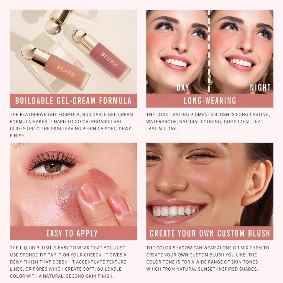long wear luxury package makeup cosmetic liquid blush makeup vegan cream blush private label