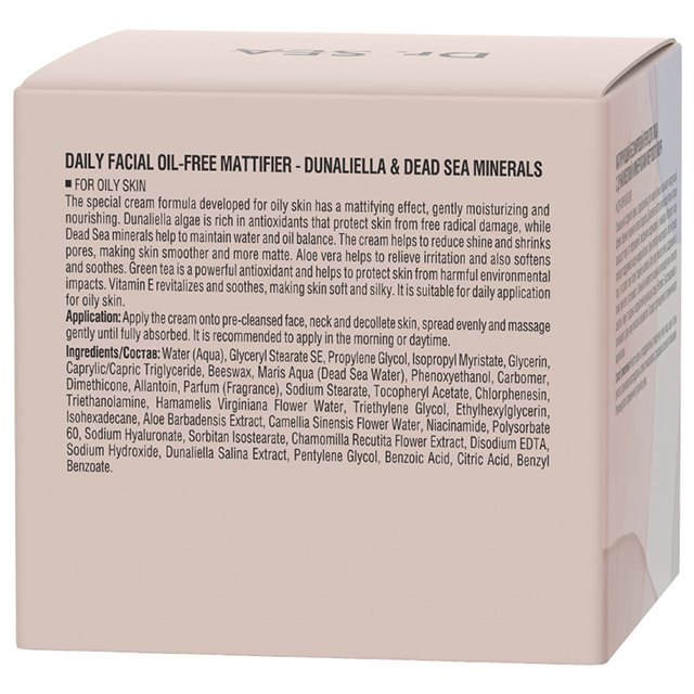Dr.Sea Cosmetics Daily Facial Oil-Free Mattifier Face Cream With Dunaliella and Dead Sea Minerals Extracts Cream for Oily Skin