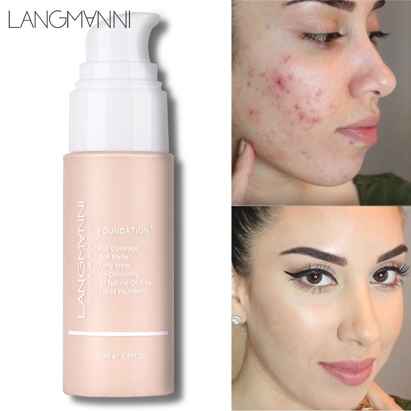 Langmanni Liquid Foundation Matte Concealer Facial Primer Base Fullcover Freckles Acne Waterproof Lasting 24 hours MakeUp
