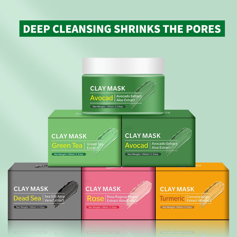 Private Label Custom Logo Organic Face Cleansing Cleaning Mud Clay Mask Wholesale Green Tea Face Mask Deep Cleansing Clay Mask