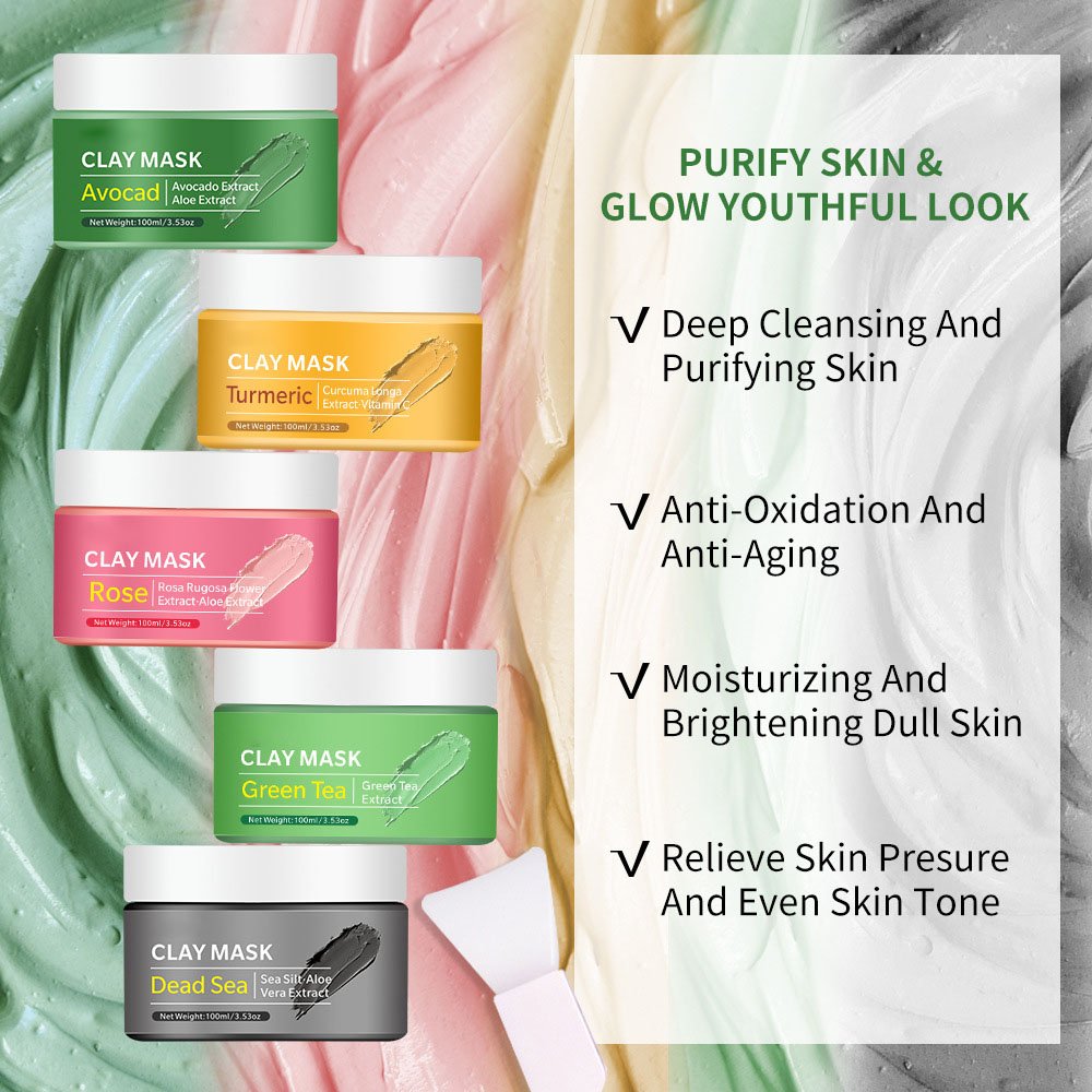 Private Label Custom Logo Organic Face Cleansing Cleaning Mud Clay Mask Wholesale Green Tea Face Mask Deep Cleansing Clay Mask
