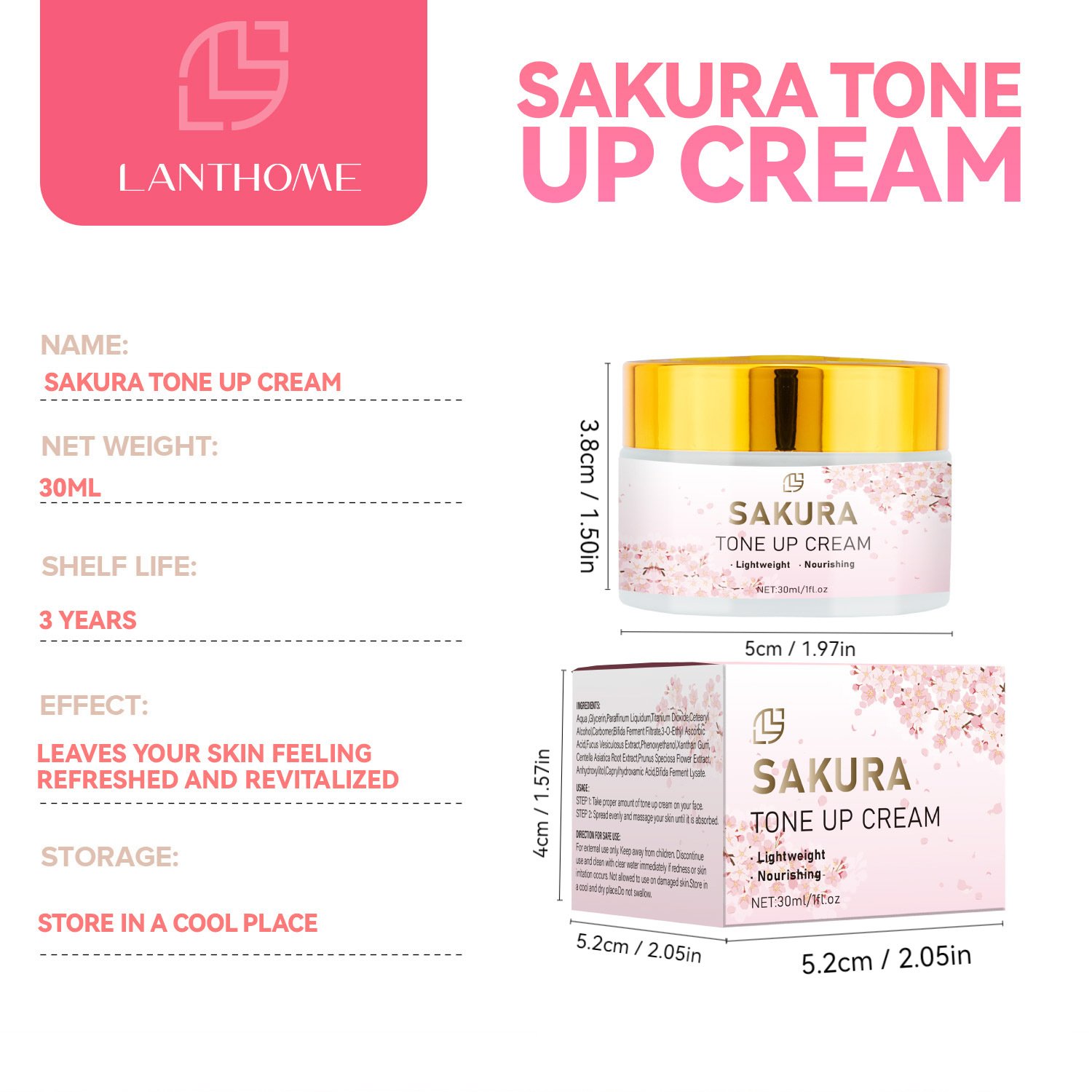 High quality cheap wholesale Sakura Brightening Cream 30ml Gentle Moisturizing sakura tone up face cream