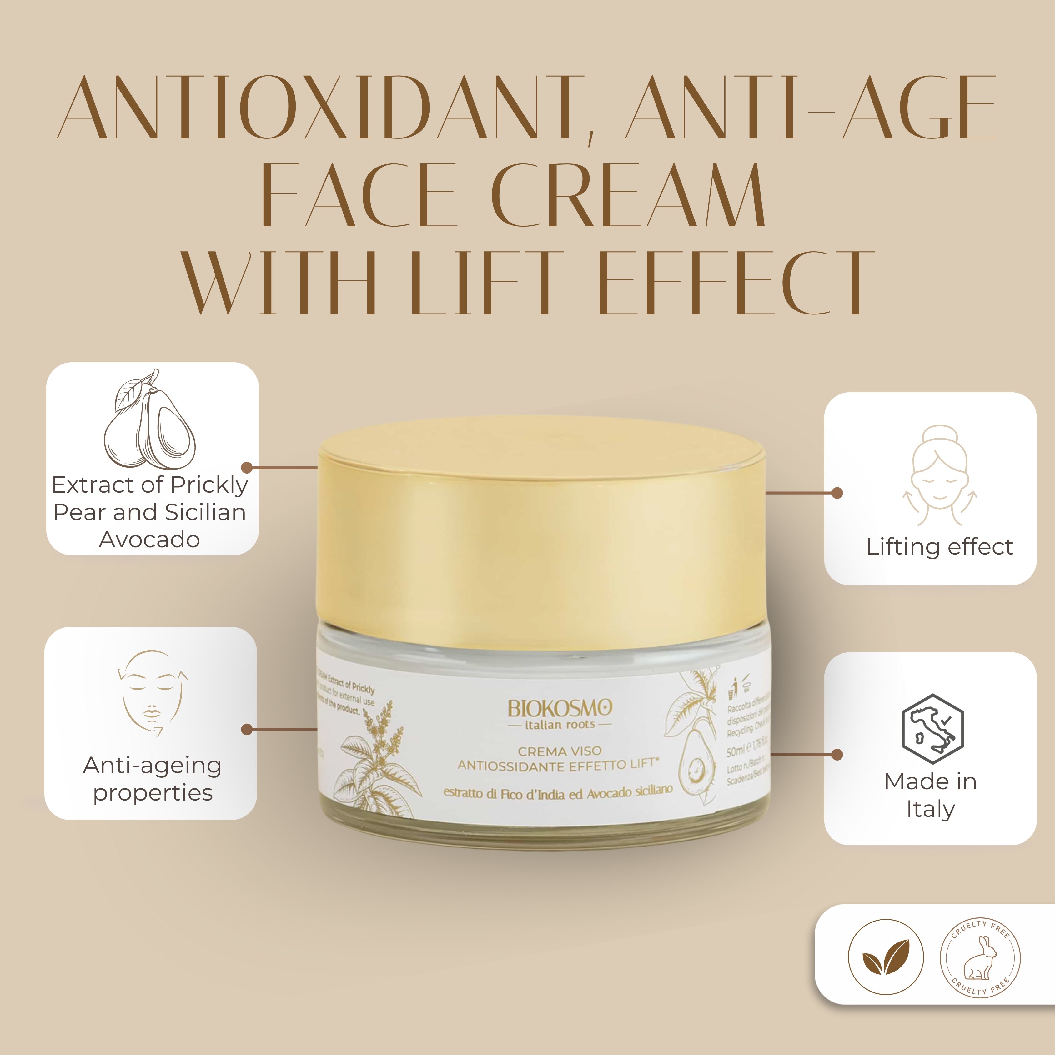 Superior Italian Bio Lifting Face Cream - 50ml Anti-Aging Formula - Reduces Fine Lines and Firms Skin