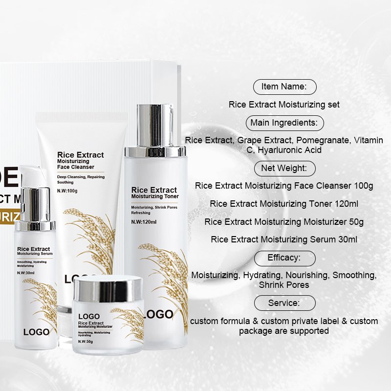 Private Label Wholesale Organic Skincare Products Face Whitening Face Wash Rice Water Extract Korean Skin Care Set