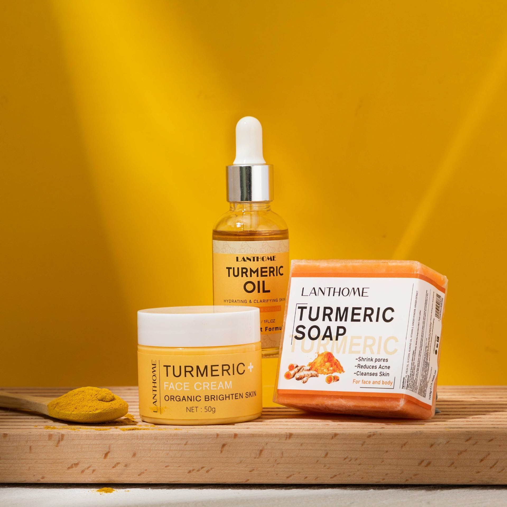 Wholesale Skincare Tumeric Products Cosmetic Dark Spot Removal Anti Wrinkle Acne Turmeric Skin Care Kit Set With Oil Soap Cream
