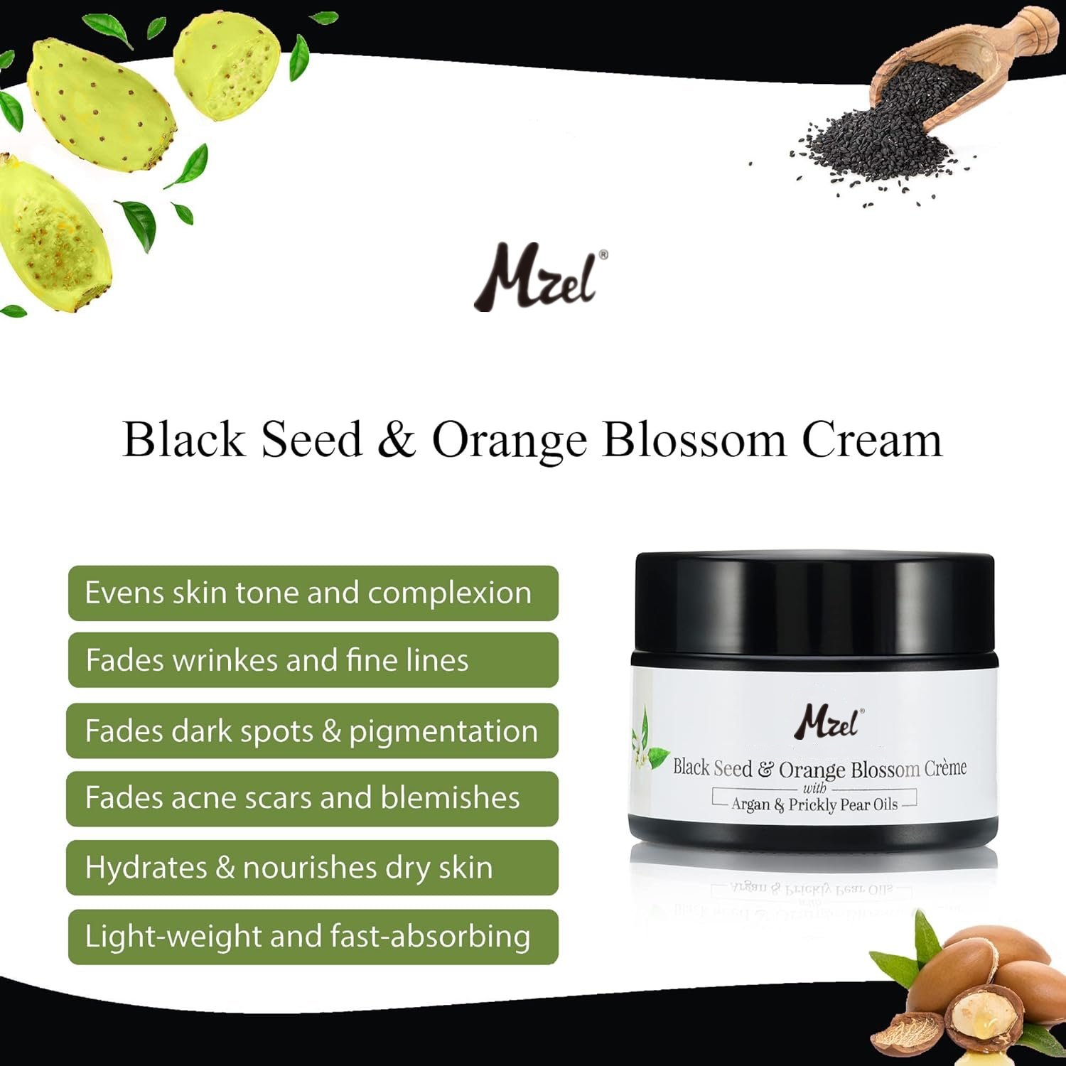 Black Seed Oil Orange Blossom Water Face Moisturizer Cream with Organic Argan Oil | Dark Spot Corrector, Acne Scar Treatment