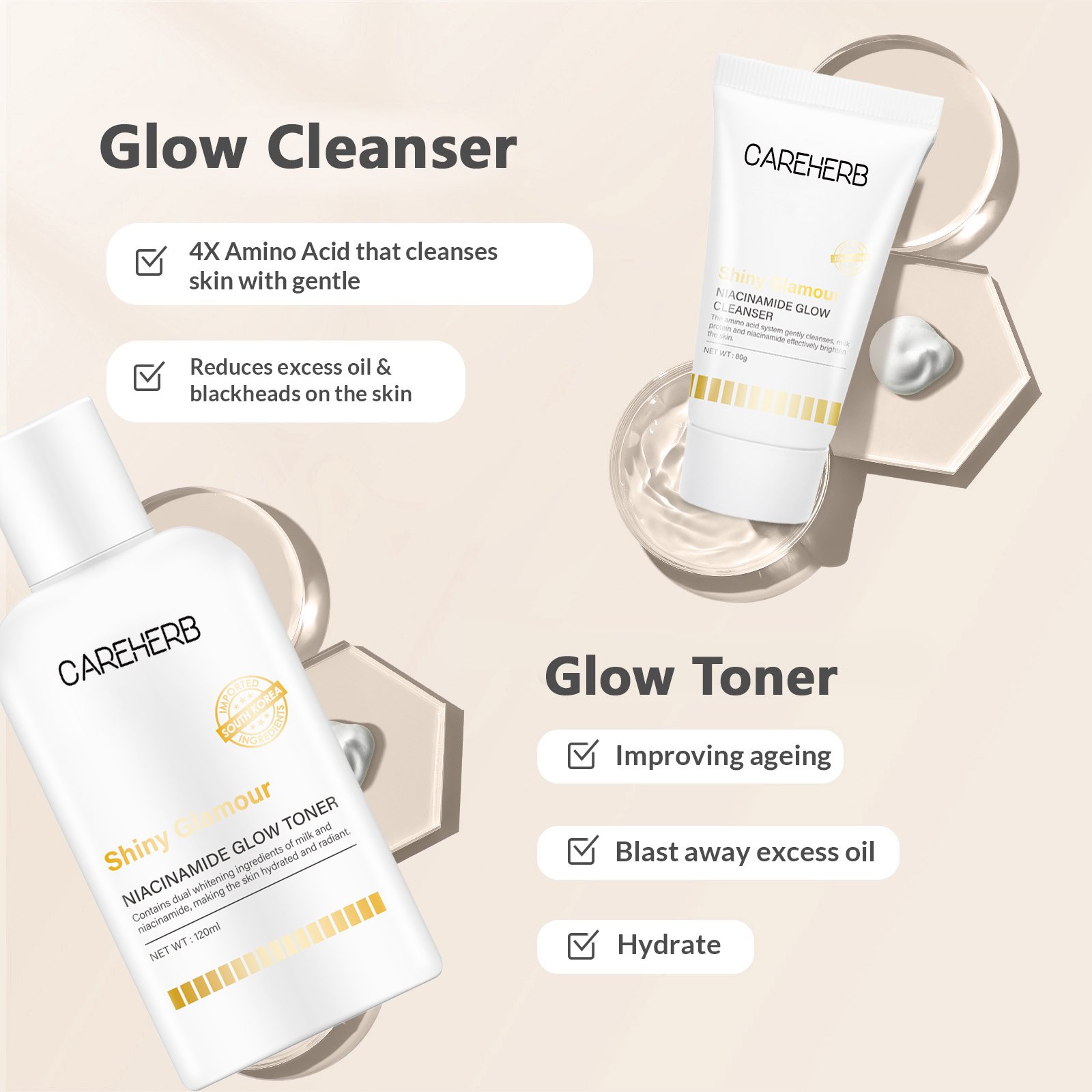 Oem Odm Organic Niacinamide Remove Black Spots Whitening Facial Cleanser Face Wash Face Cream Products Skin Care Set