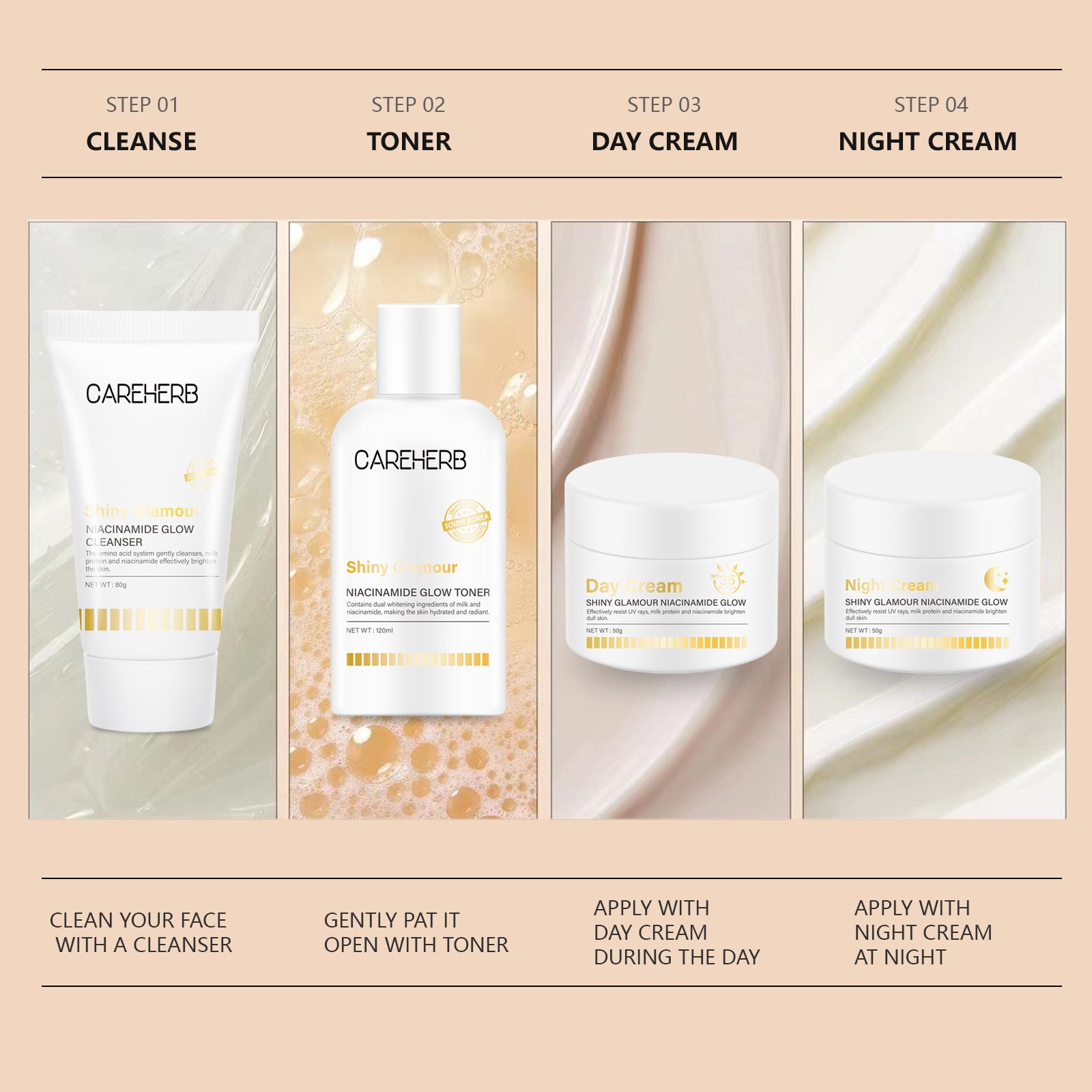 Oem Odm Organic Niacinamide Remove Black Spots Whitening Facial Cleanser Face Wash Face Cream Products Skin Care Set