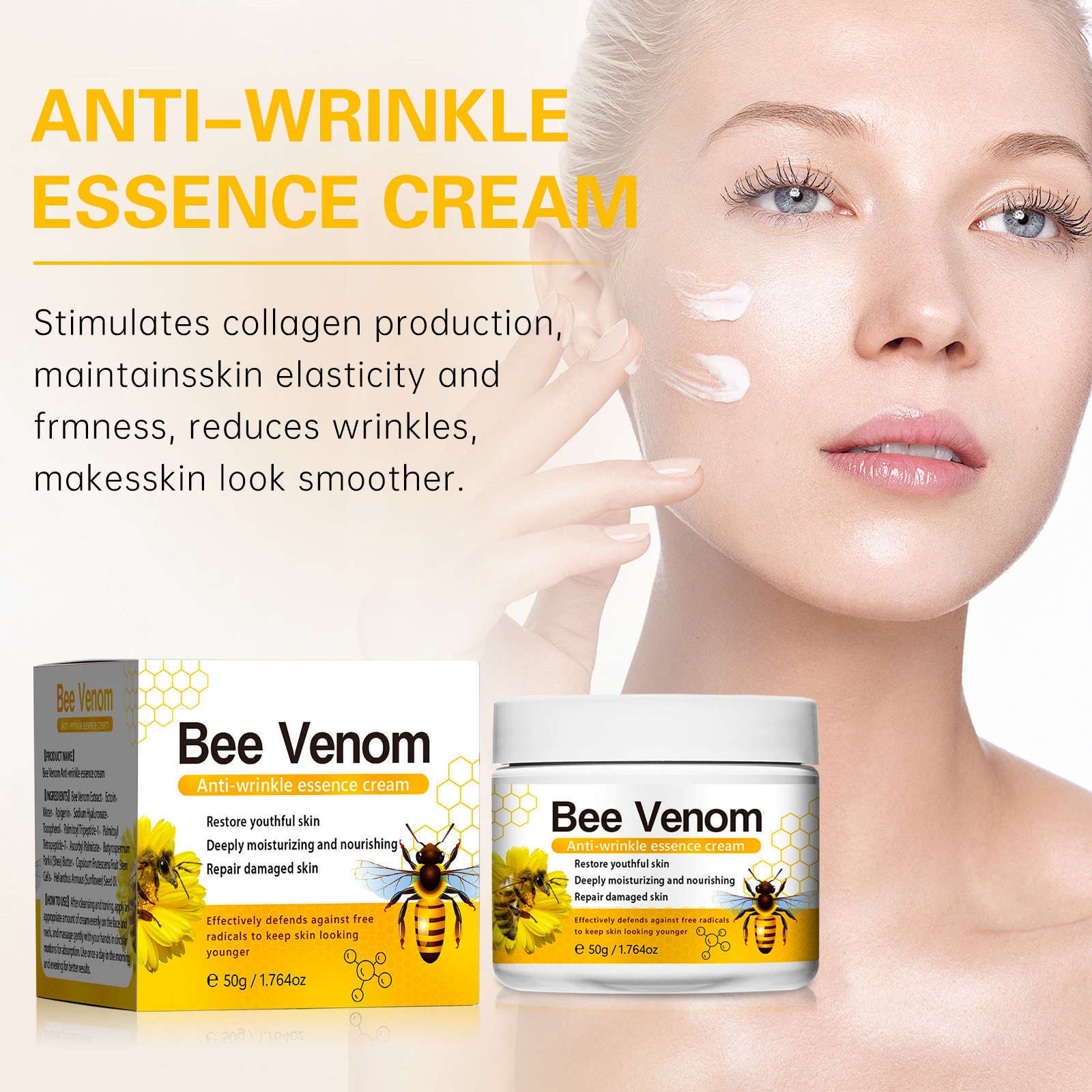Oem Bee Venom Anti-Wrinkle Cream Anti-Wrinkle Hydrating Light Lines Brightening Wholesale Facial Anti-Wrinkle Cream 50G