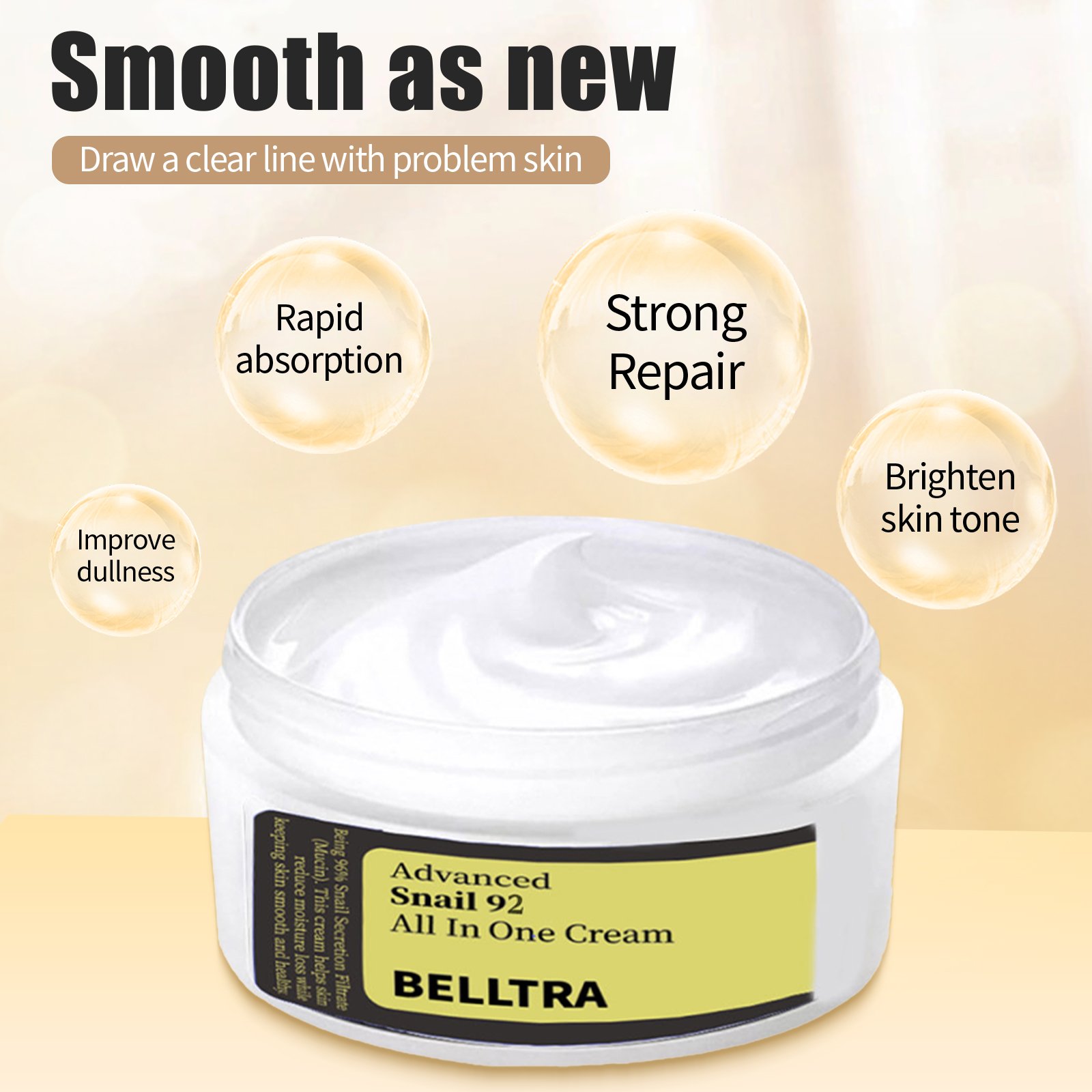snail mucin 92% repair cream, BELLTRA for dry skin, suitable for dry skin, sensitive skin Korean skin natural face cream