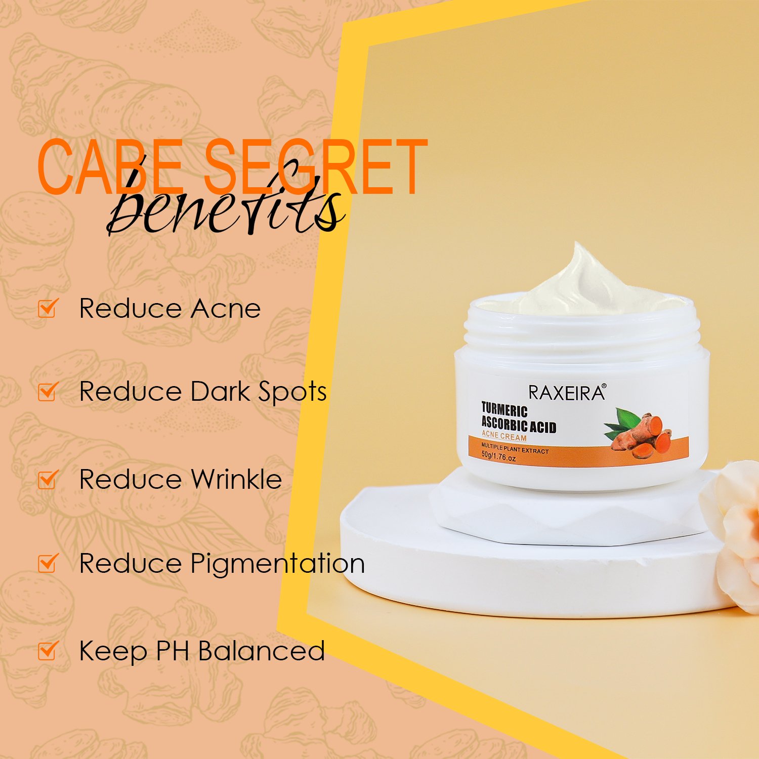 Private Label Turmeric Cream For Acne Skin Care Lightening Moisturizing Anti Acne Pimple Removal Turmeric Face Cream