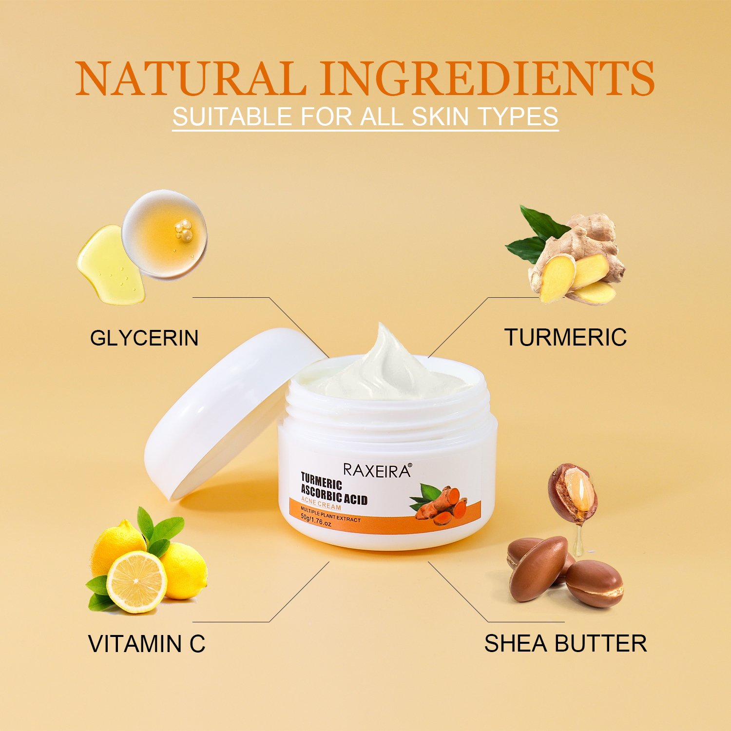 Private Label Turmeric Cream For Acne Skin Care Lightening Moisturizing Anti Acne Pimple Removal Turmeric Face Cream