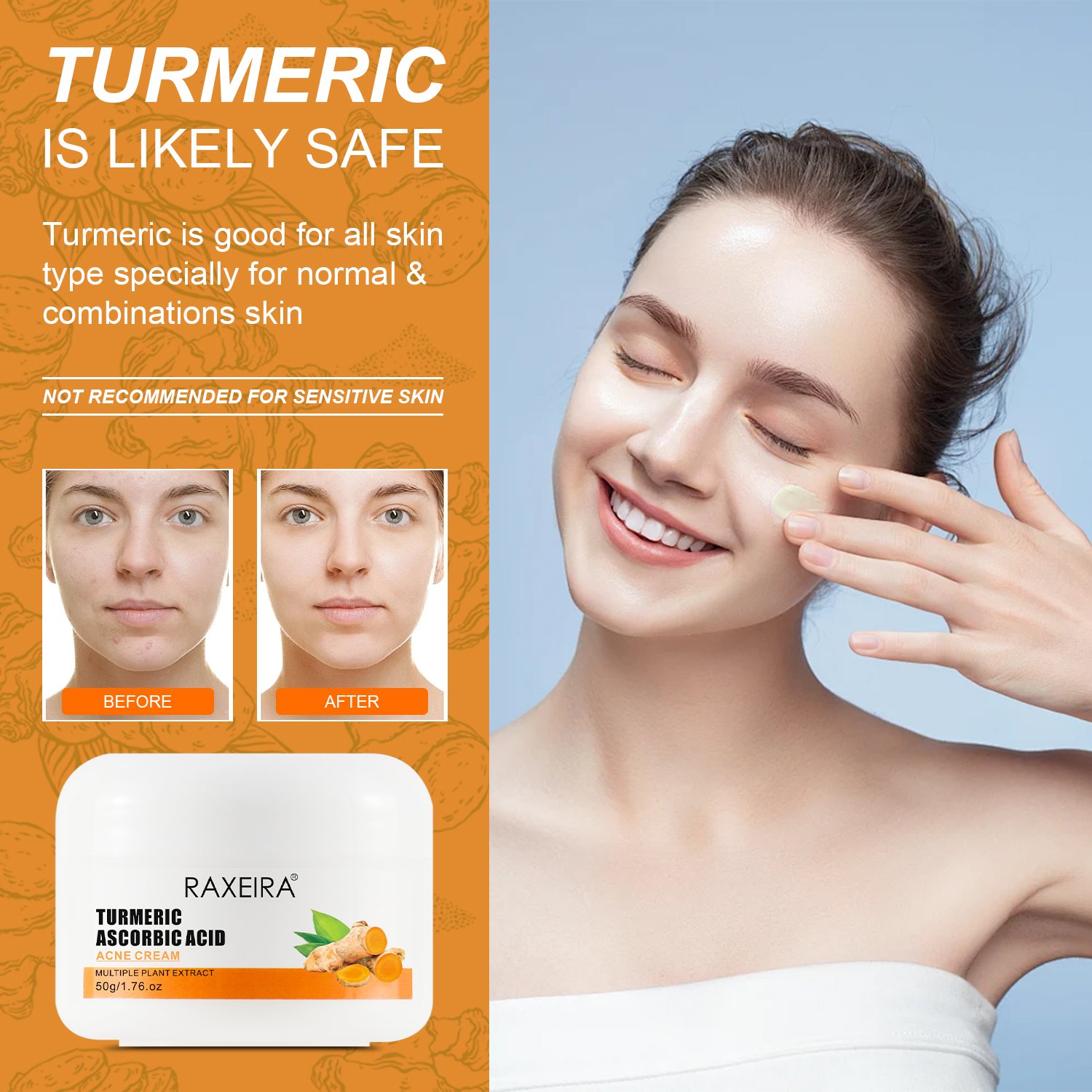 Private Label Turmeric Cream For Acne Skin Care Lightening Moisturizing Anti Acne Pimple Removal Turmeric Face Cream