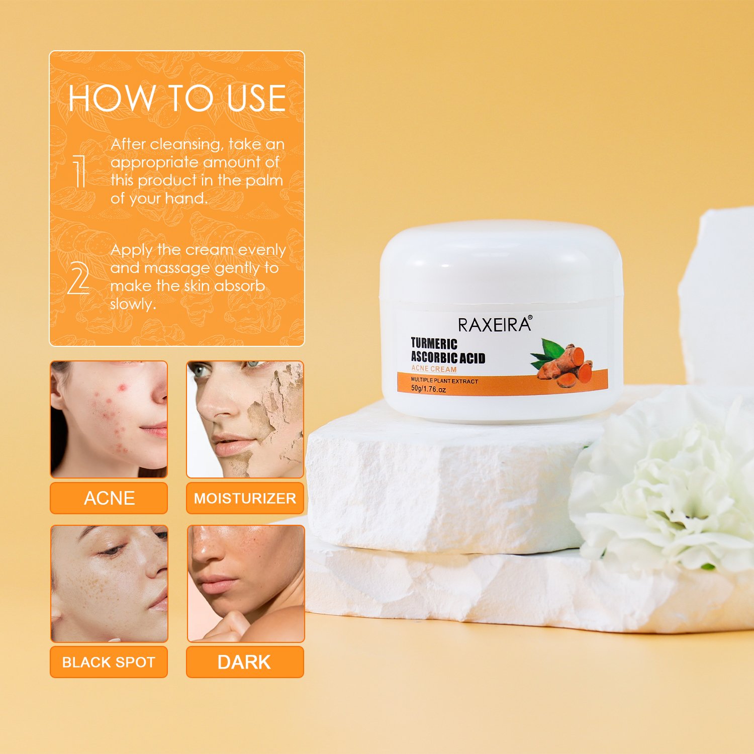Private Label Turmeric Cream For Acne Skin Care Lightening Moisturizing Anti Acne Pimple Removal Turmeric Face Cream