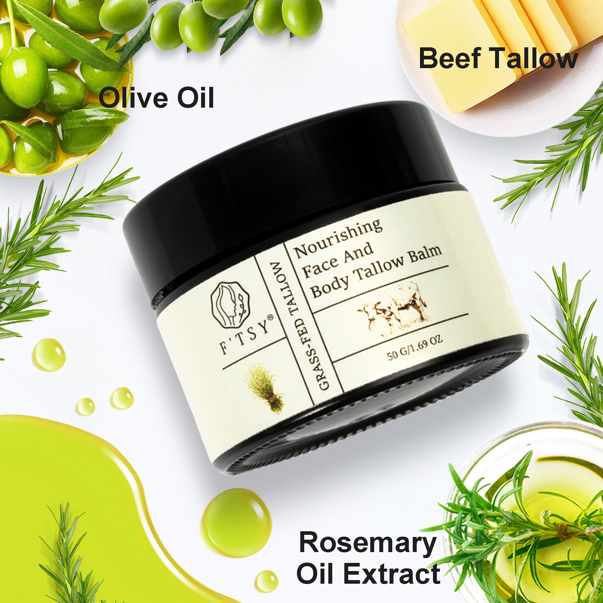 Private Label Oem Custom Face Cream Natural 100% Olive Oil Honey Beef Tallow Moisturizer Cream Tallow Balm