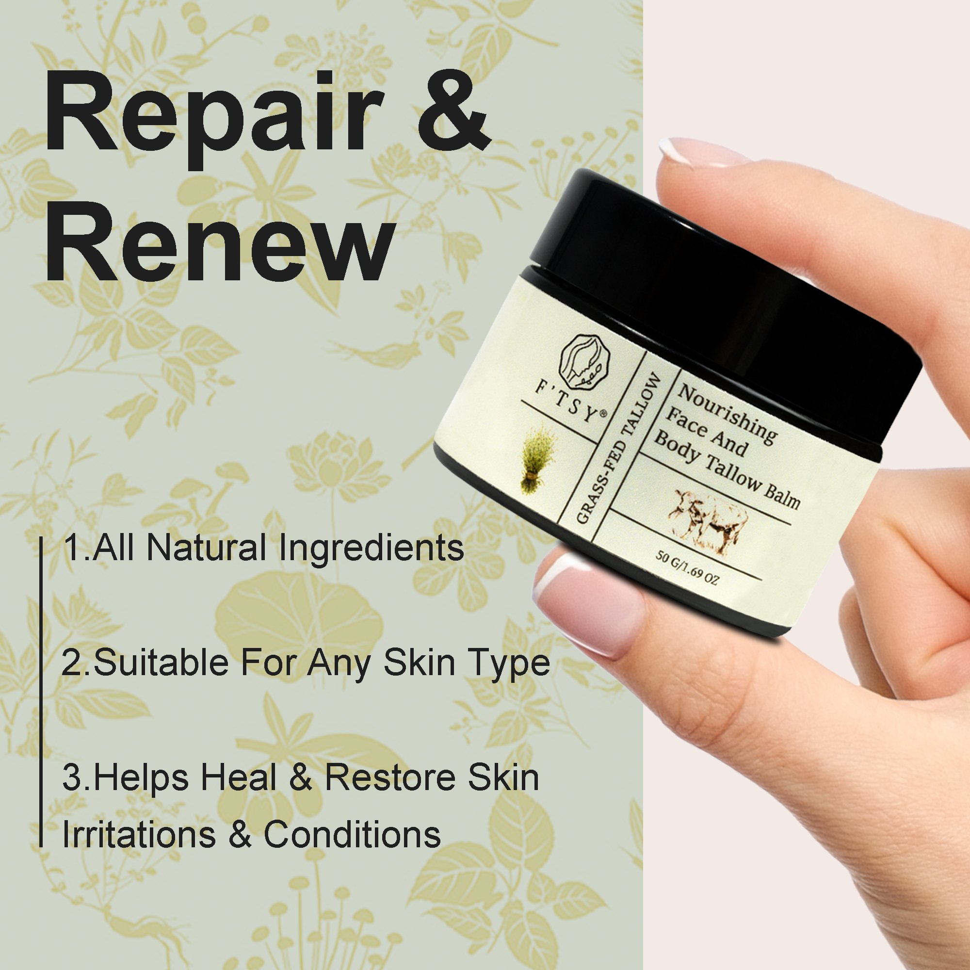 Private Label Oem Custom Face Cream Natural 100% Olive Oil Honey Beef Tallow Moisturizer Cream Tallow Balm