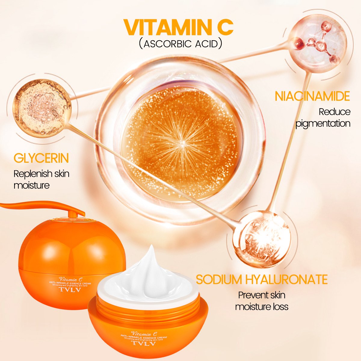 Wholesale Niacinamide Vitamin C Face Cream Anti-Wrinkle Anti-aging Brightening Whitening Daily Moisturizing Repairing Cream 50g