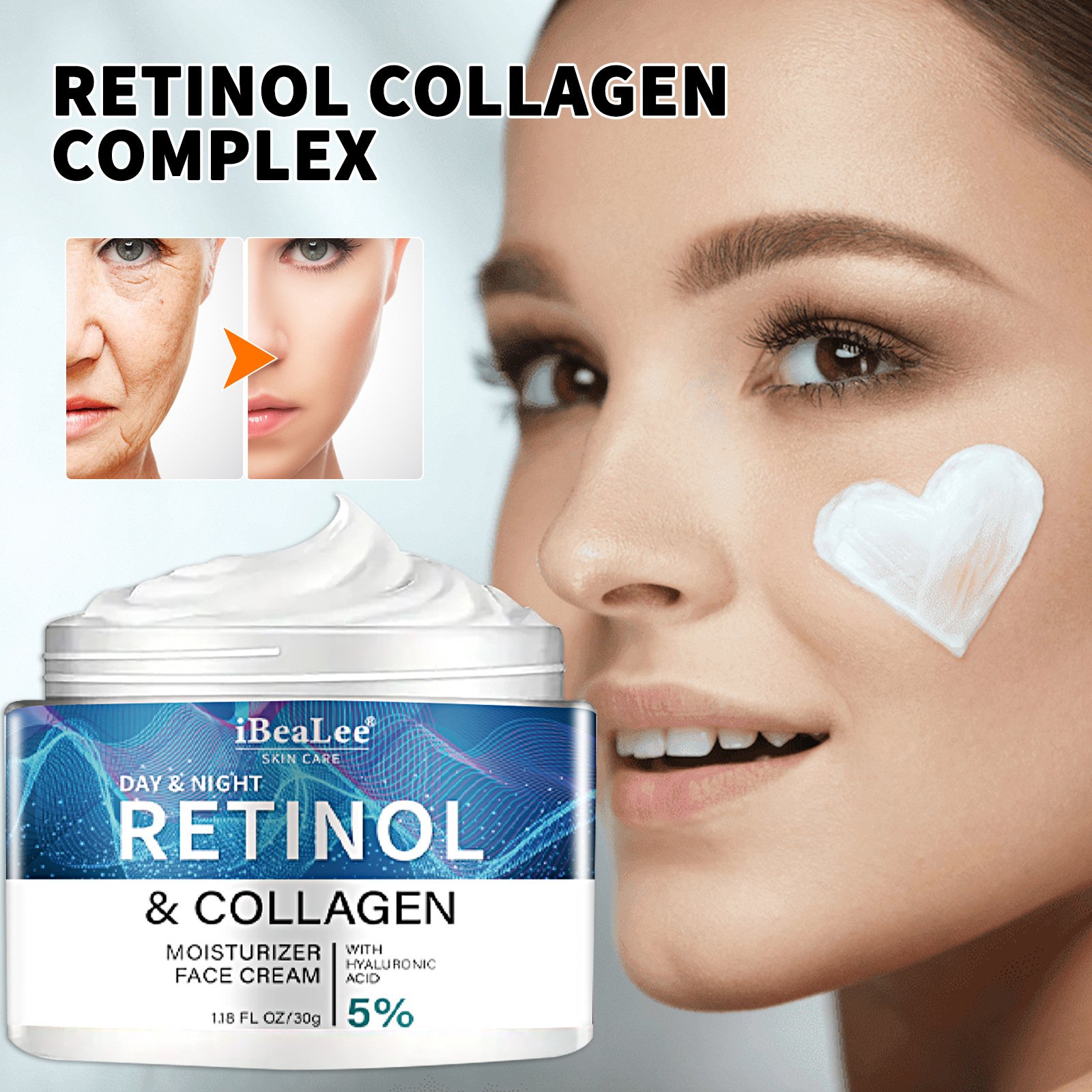 Private Label iBeaLee Retinol Collagen Cream With Hyaluronic Acid Anti Wrinkle Lightening Moisturizing Facial Cream