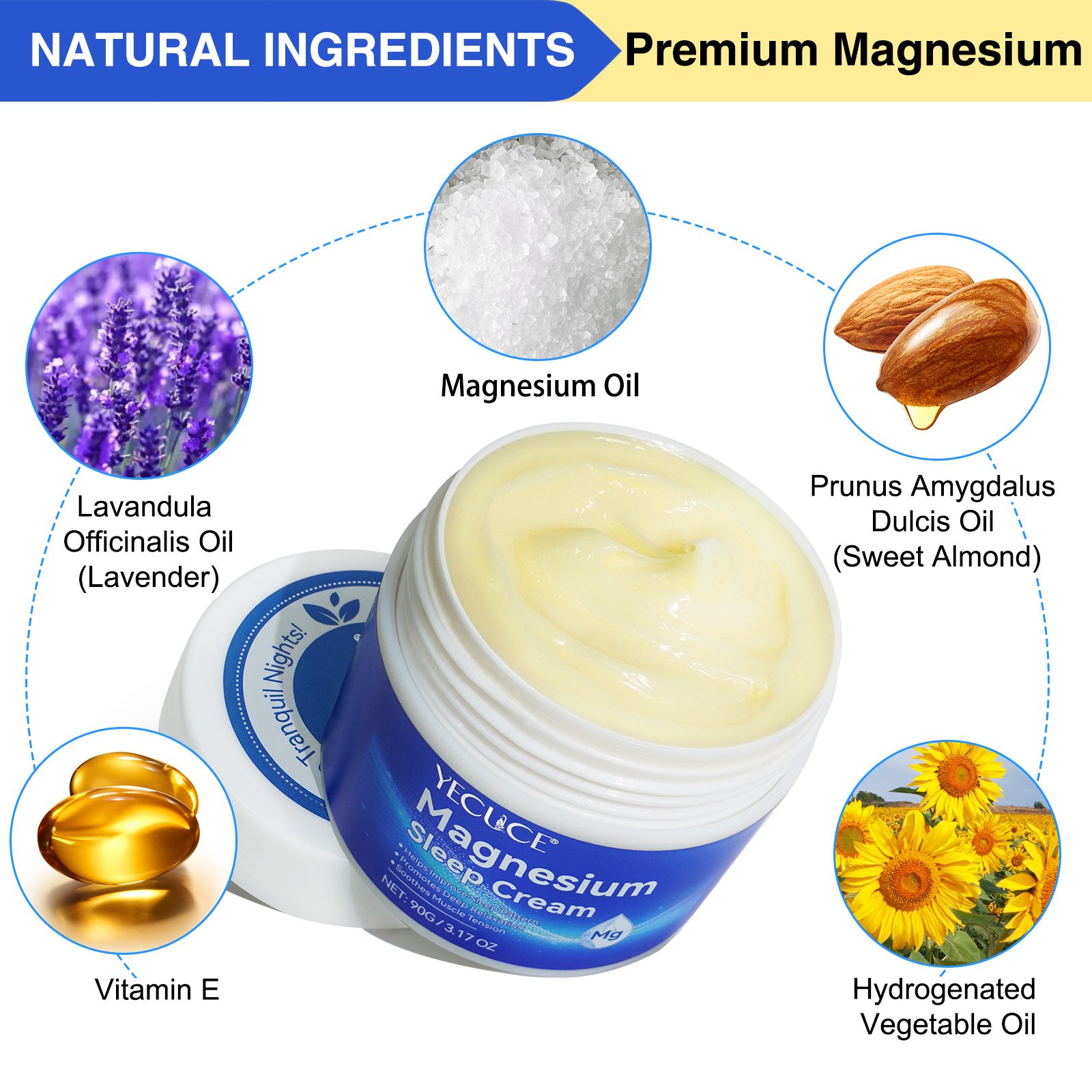 YECUCE enhance resistance improve sleep soothing calming 90g sleeping face cream,body skin magnesium oil muscle sleep cream