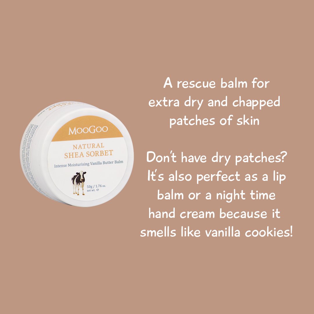MooGoo Shea Sorbet Vanilla Butter Balm 50g Face Cream & Lotion Intense Moisturising Vanilla Butter Balm for dry skin and areas