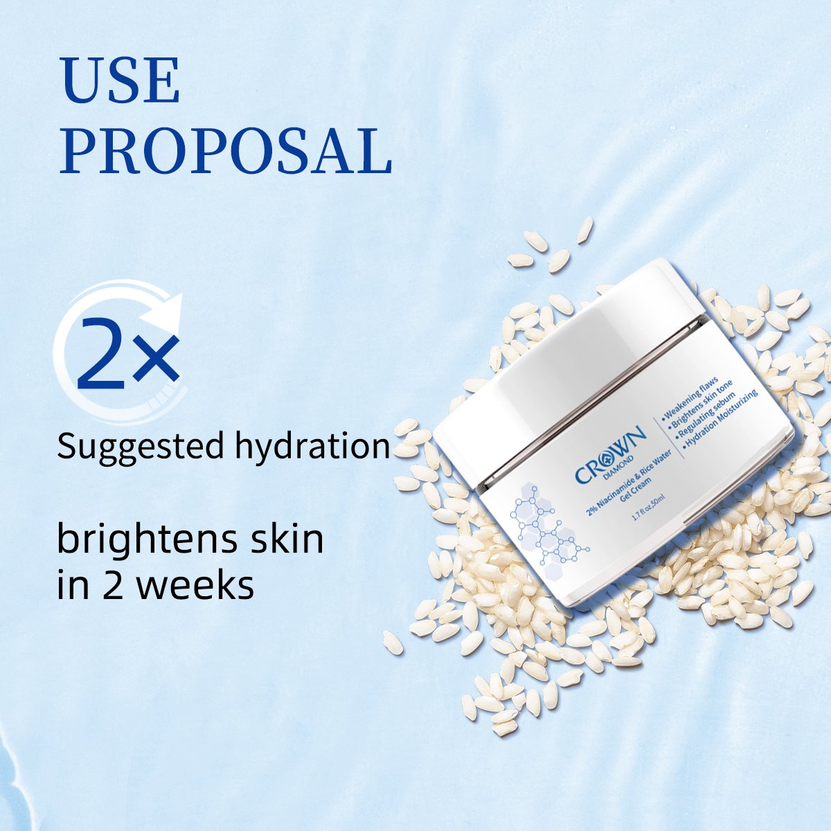 Custom Logo Natural 2% Niacinamide Removal Pigment Dark Spot Brightening Moisturizer Repair Whitening Rice Water Face Gel Cream