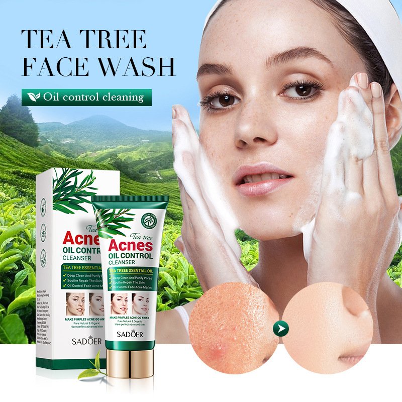 OEM ODM SADOER Natural Tea Tree Extract Acne Treatment Face Care Oil Control Toner Face Cream Serum Facial Mask Face Care Set
