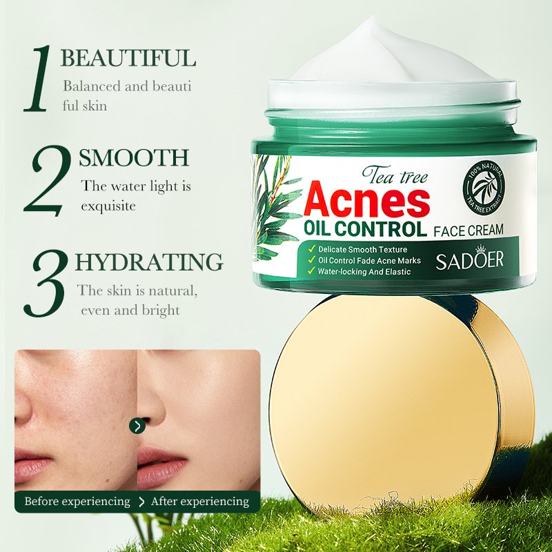 OEM ODM SADOER Natural Tea Tree Extract Acne Treatment Face Care Oil Control Toner Face Cream Serum Facial Mask Face Care Set