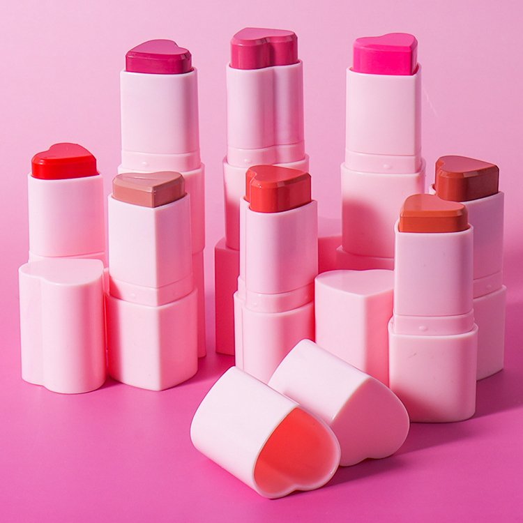 Newest Private Label Custom Vegan Smooth Lip Blusher Make Up Heart Cream Blush Stick