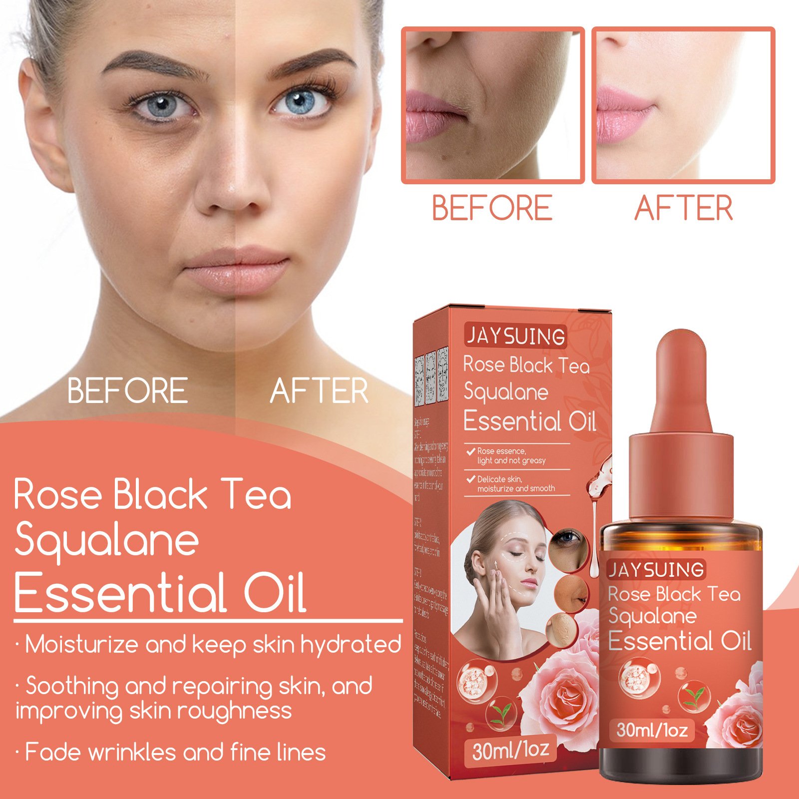 Rose black tea Squalane essence can prevent dullness, dry, moisturize, resist wrinkles, tighten, brighten and whiten skin