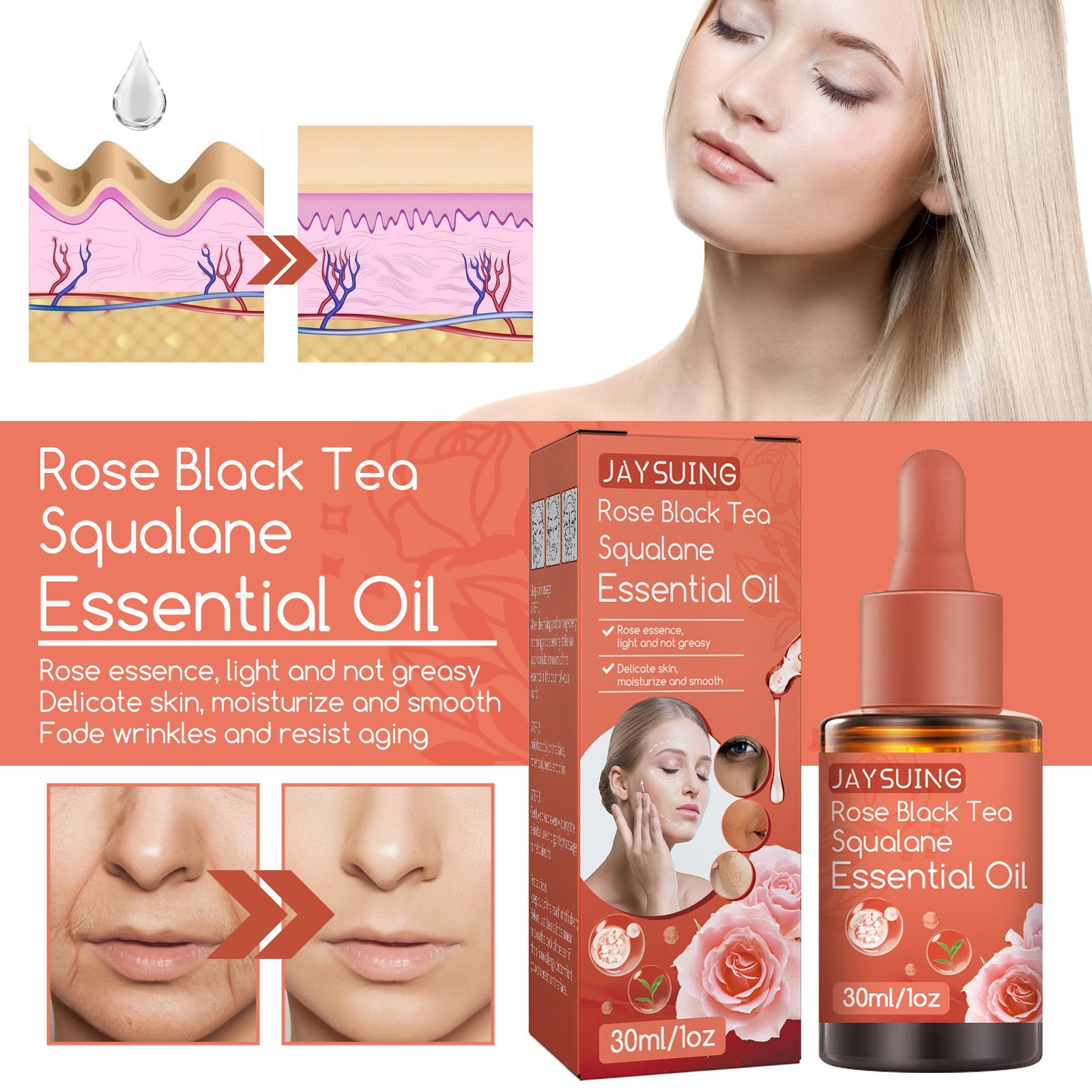 Rose black tea Squalane essence can prevent dullness, dry, moisturize, resist wrinkles, tighten, brighten and whiten skin