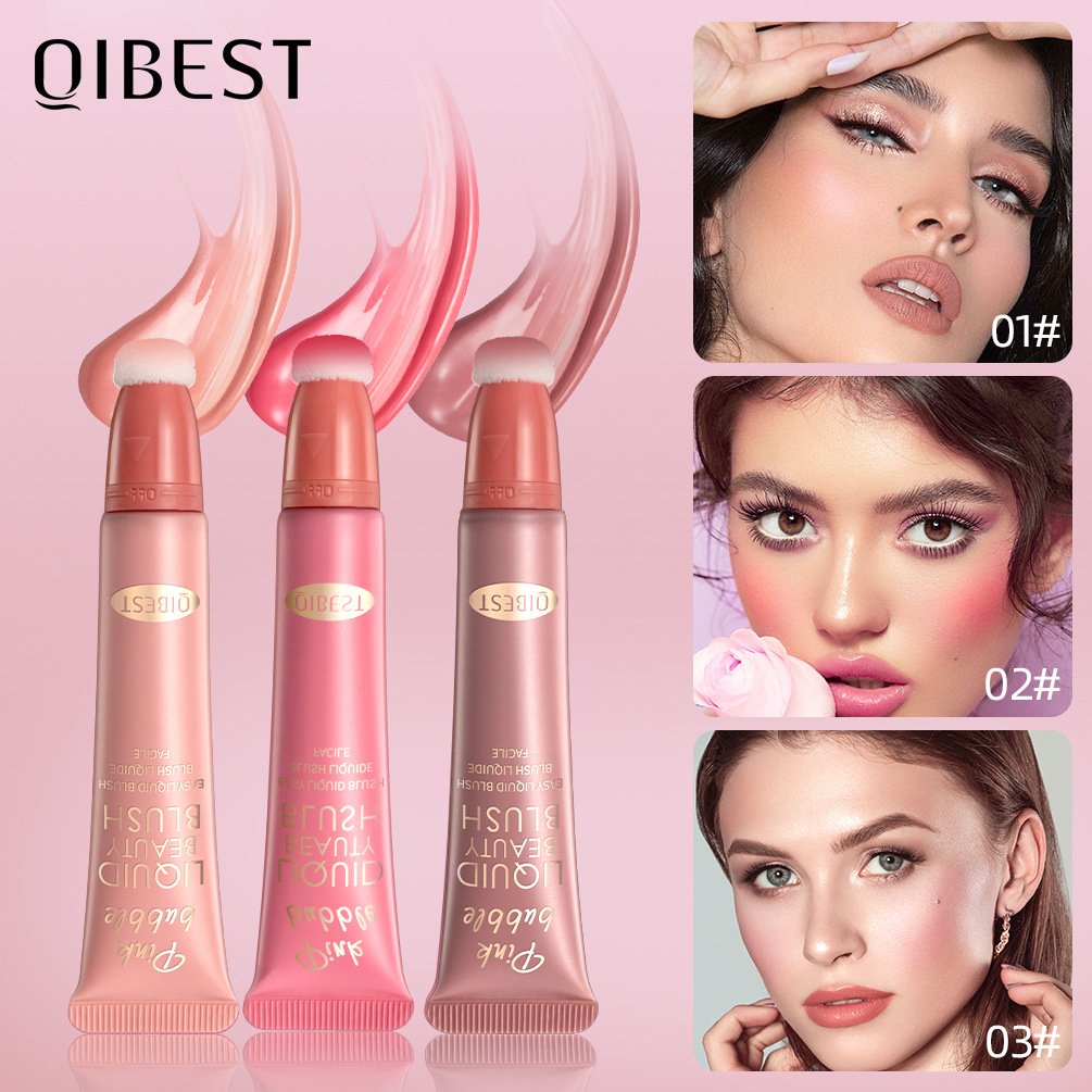 Liquid Blush Contour Wand with Cushion Applicator Velvet Matte Blusher Face Pigment Lasting Cream Cheek Tint Peach Blush Makeup