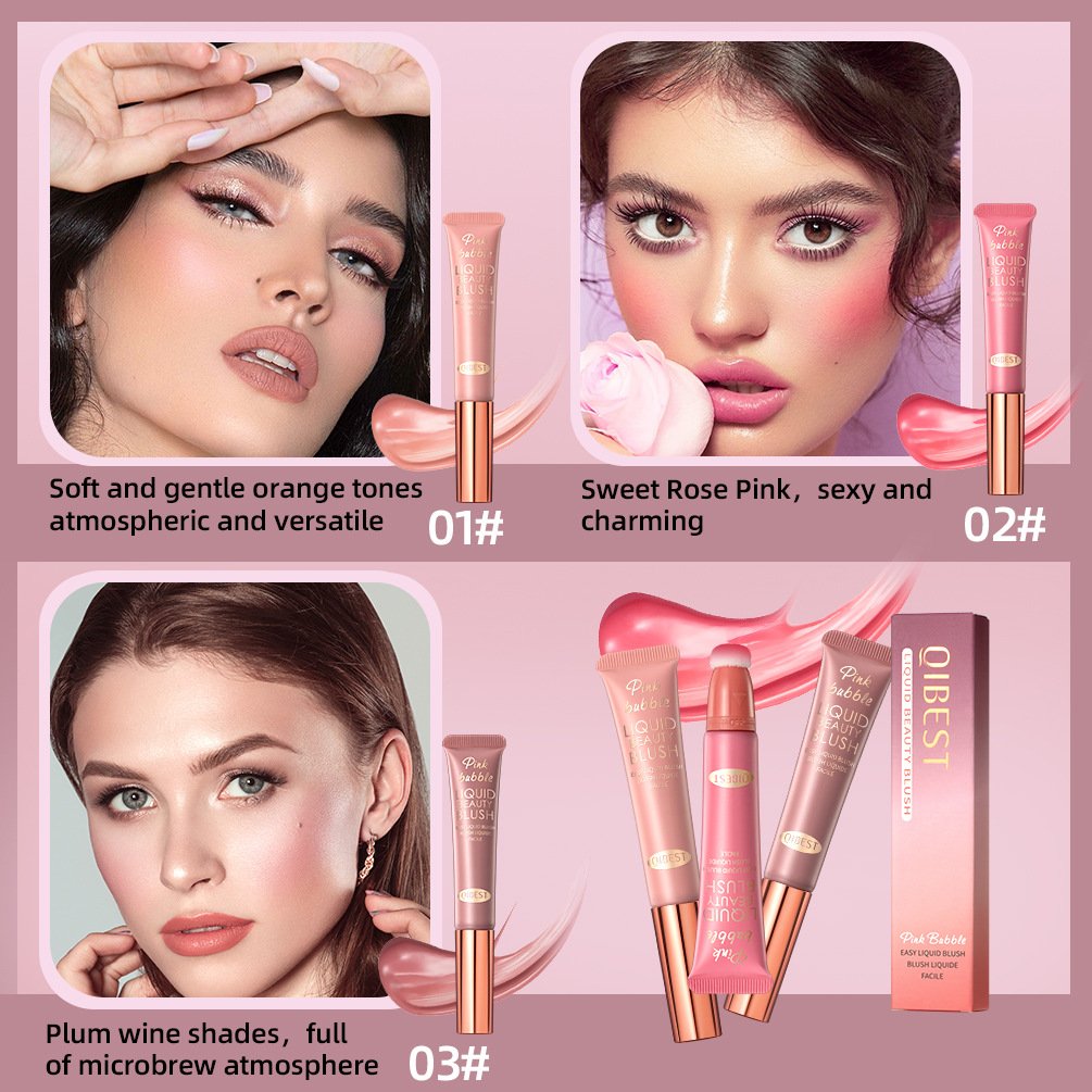 Liquid Blush Contour Wand with Cushion Applicator Velvet Matte Blusher Face Pigment Lasting Cream Cheek Tint Peach Blush Makeup