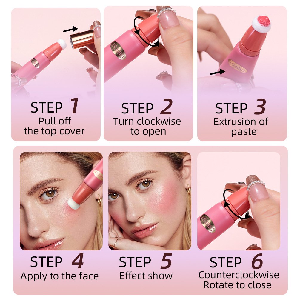 Liquid Blush Contour Wand with Cushion Applicator Velvet Matte Blusher Face Pigment Lasting Cream Cheek Tint Peach Blush Makeup