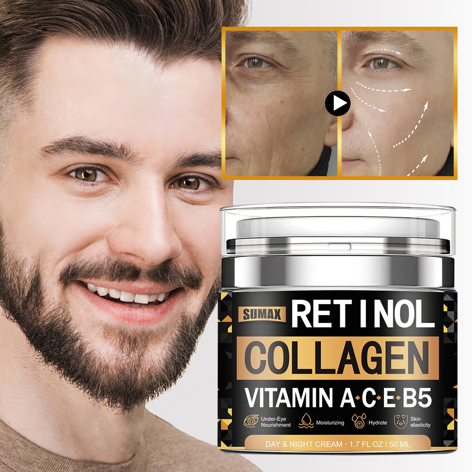 Sumax Mens Face Moisturizer Anti Aging Anti Wrinkle For Men Collagen Retinol Vitamin E Retinol Face Cream for Men