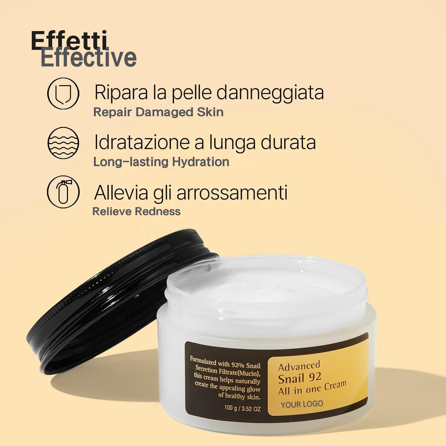 Private Label Snail Mucin 92% Moisturizer 3.52oz/ 100g Daily Repair Face Gel Cream for Dry Sensitive Skin Korean Skincare