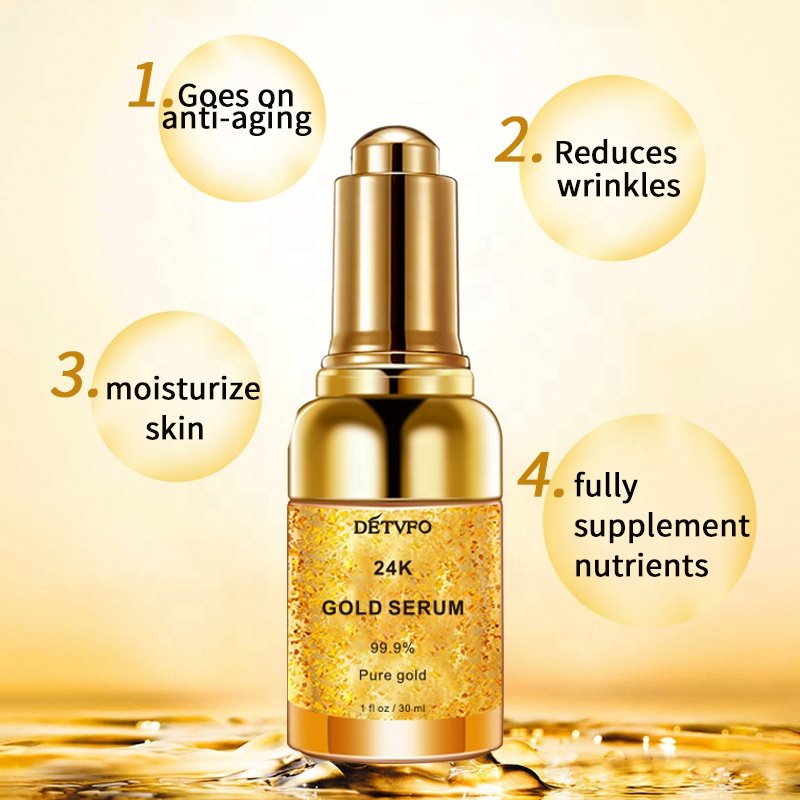 Private Custom 24K Gold Hyaluronic Acid Shrinks Pores Anti- Aging Nicotinamide Skin Care Face Serum