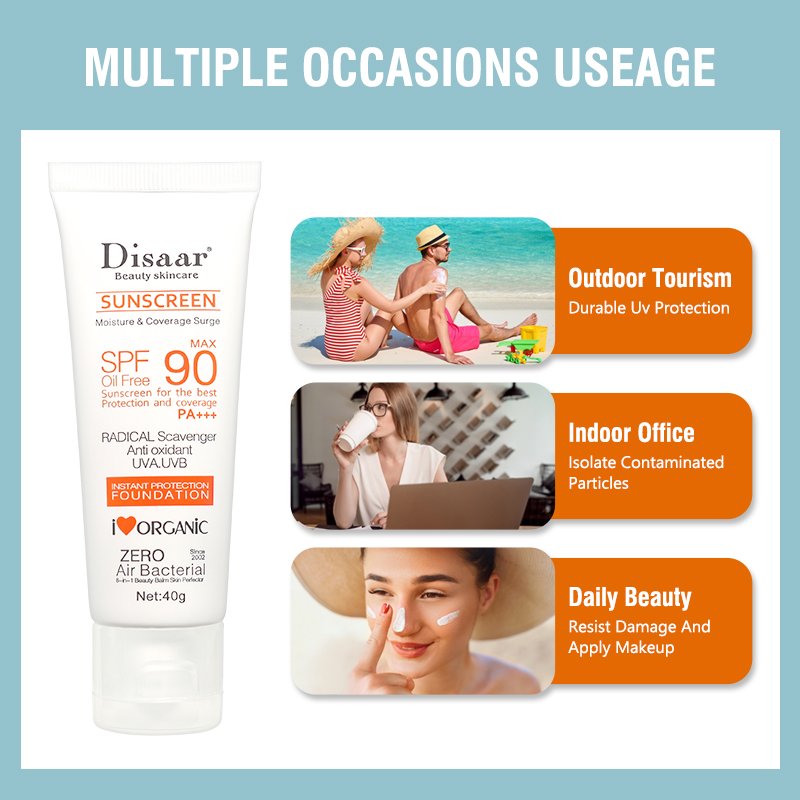 Disaar SPF 90 Sunblock Sunscreen Moisturizer Whitening Organic Sunscreen Face Cream Spf 90