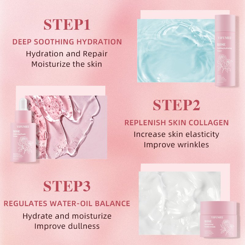 Private Label Skincare Rose Toner Retinol Cream Anti Aging Wrinkles Brightening Whitening Kit Face Skin Care Set