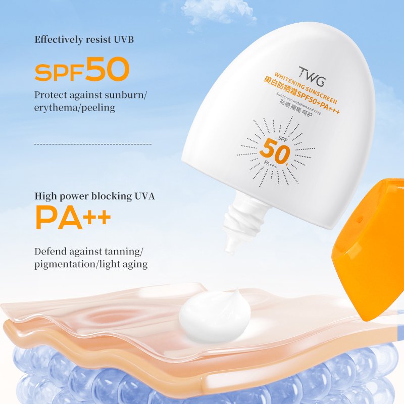 TWG SPF50+ PA+++ Sunblock Face Cream and Lotion Natural Waterproof Sweatproof Skin Protective Cream Whitening Sunscreen Cream