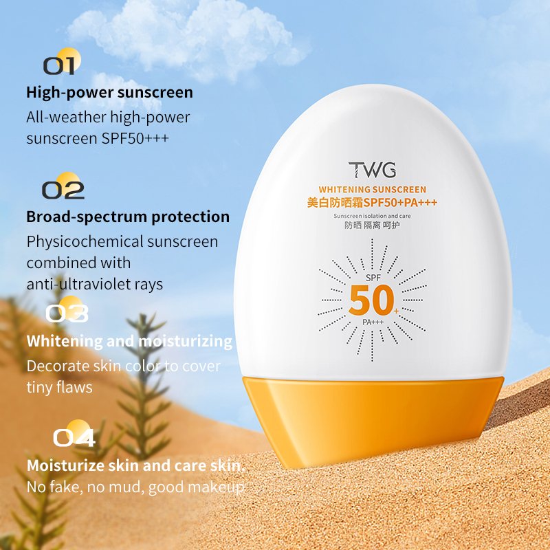 TWG SPF50+ PA+++ Sunblock Face Cream and Lotion Natural Waterproof Sweatproof Skin Protective Cream Whitening Sunscreen Cream