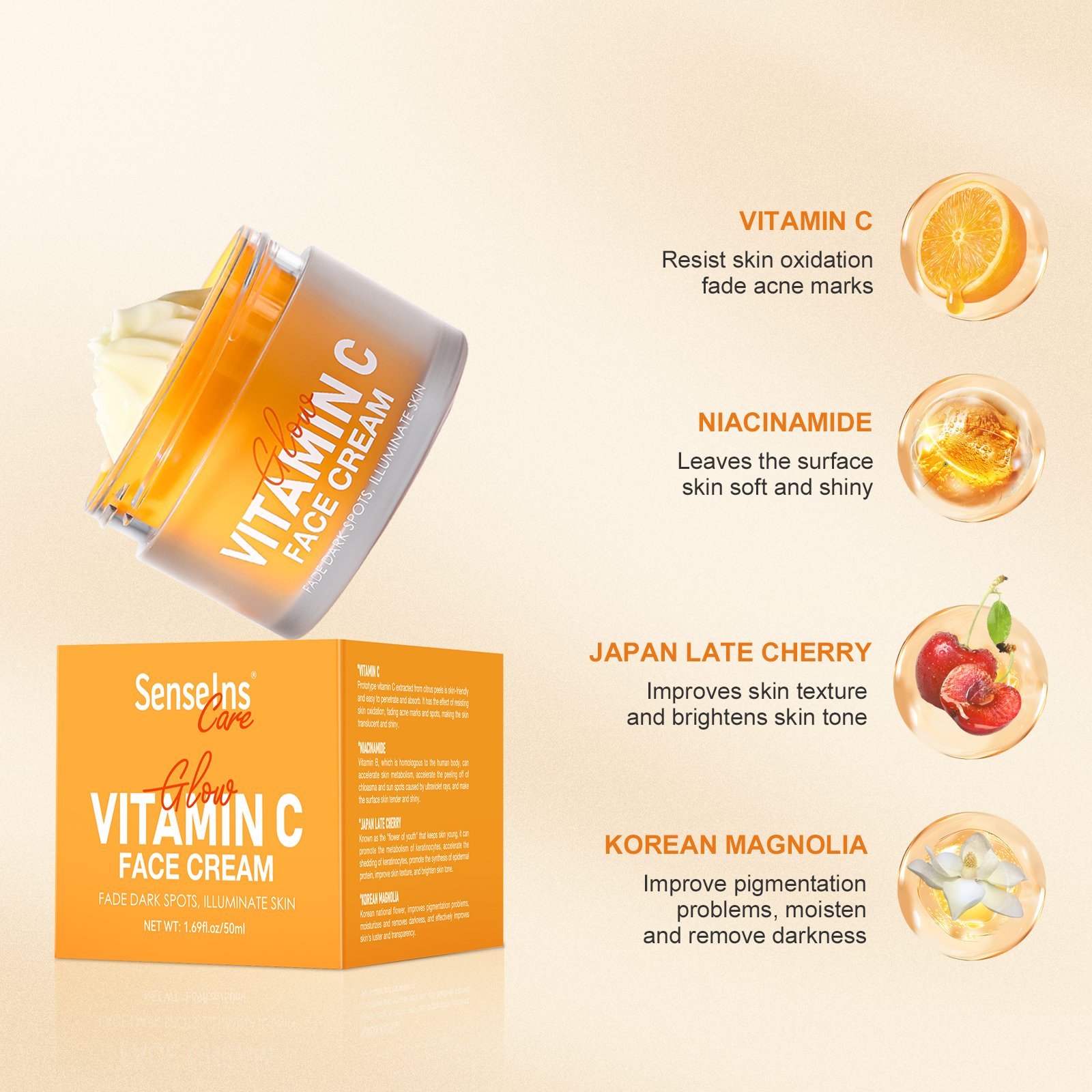 OEM/ODM Vitamin C face cream Private label organic Dark Spot Remover whitening Moisturizer Nourishing Face Cream