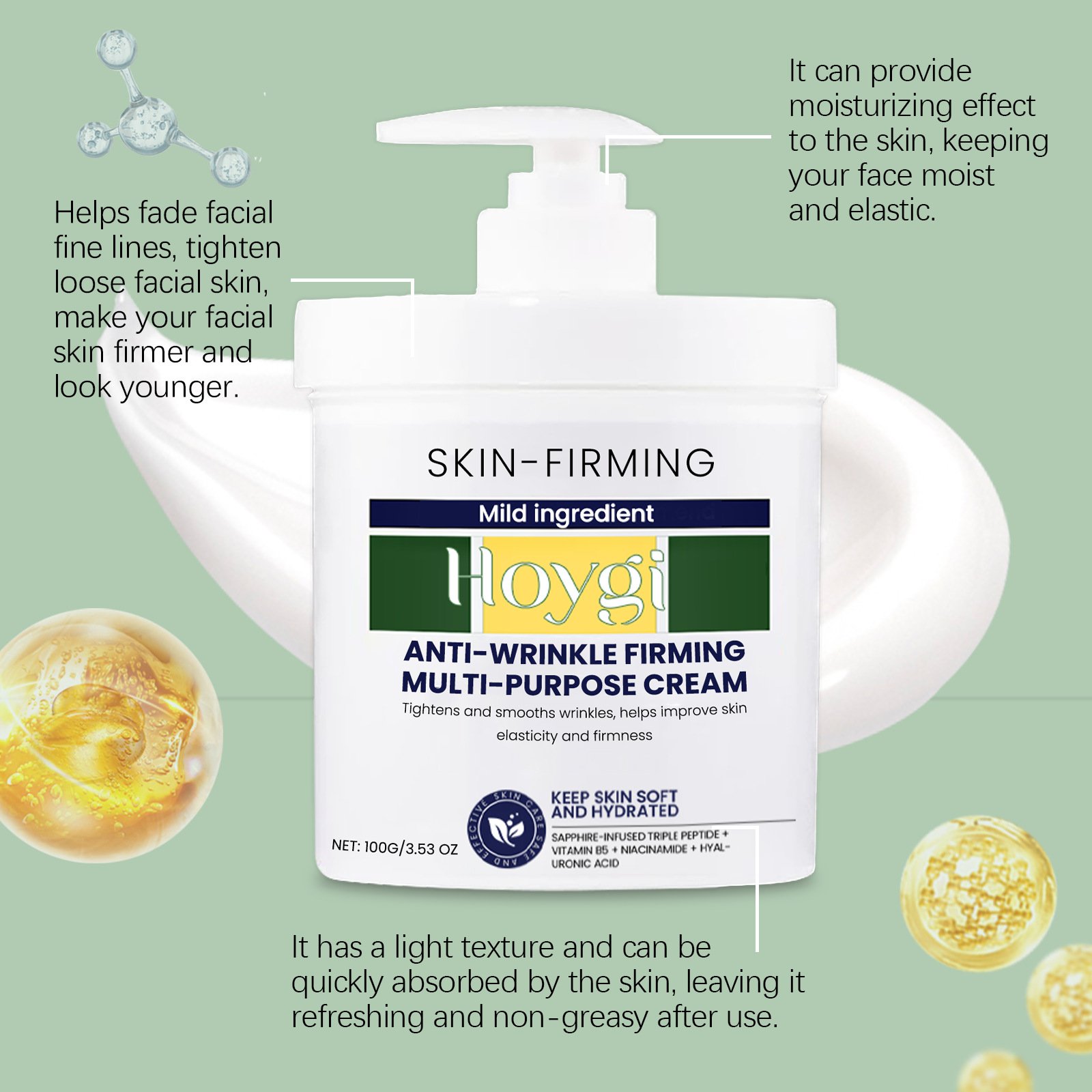 Wholesale Custom whitening Anti Wrinkle instant Moisturizing vitamin B5 Polypeptide niacinamide hyaluronic acid Face Cream