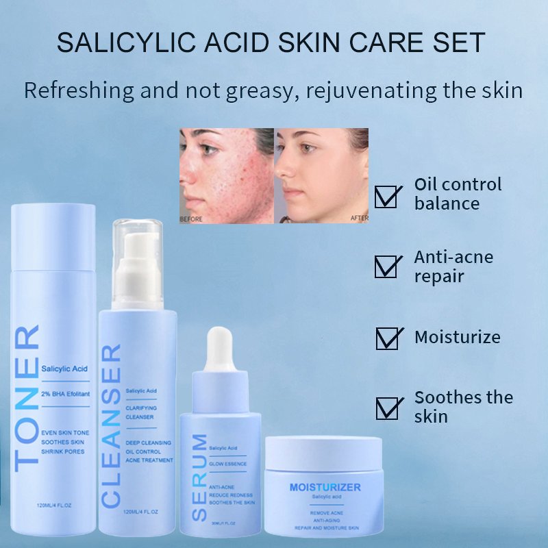 Private Label Natural Salicylic Acid Korean Skincare Acne Removal Cream Facial Anti Acne Anti Aging Acne Treatment Skin Care Set