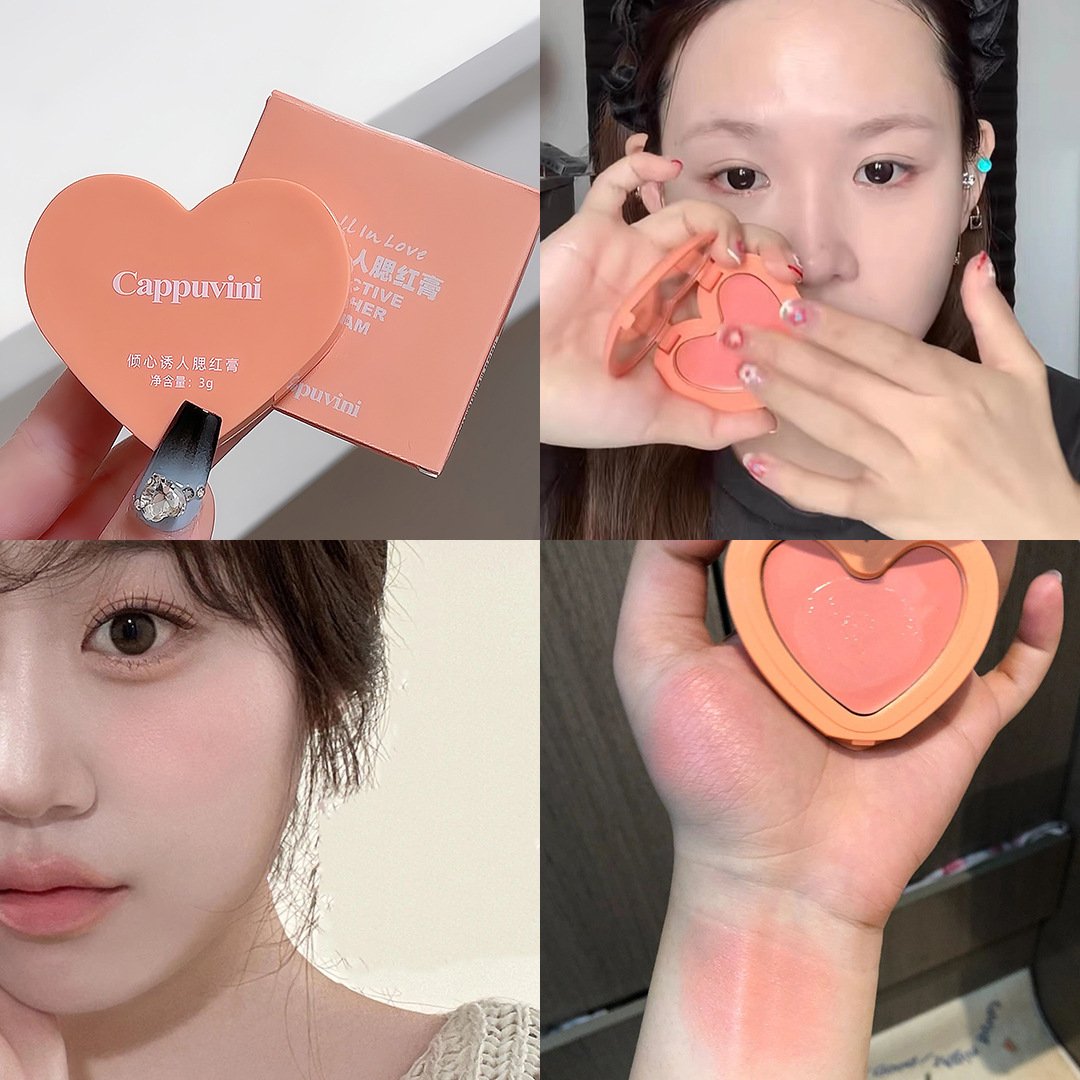 Private Label 3 Color Heart Blush Cream Rouge Mousse Matte Long Lasting Waterproof Custom Logo maquillaje al por mayor
