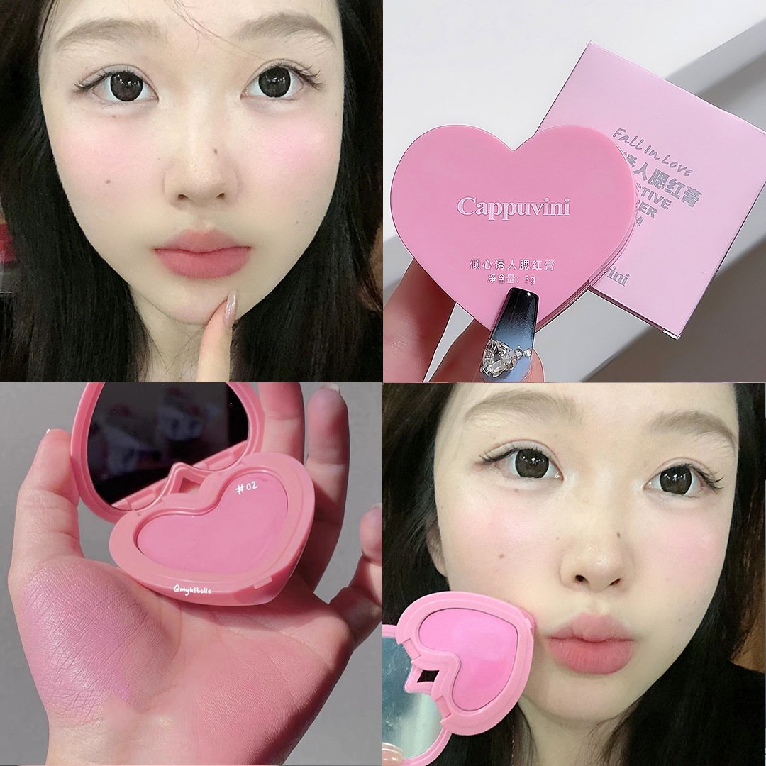 Private Label 3 Color Heart Blush Cream Rouge Mousse Matte Long Lasting Waterproof Custom Logo maquillaje al por mayor