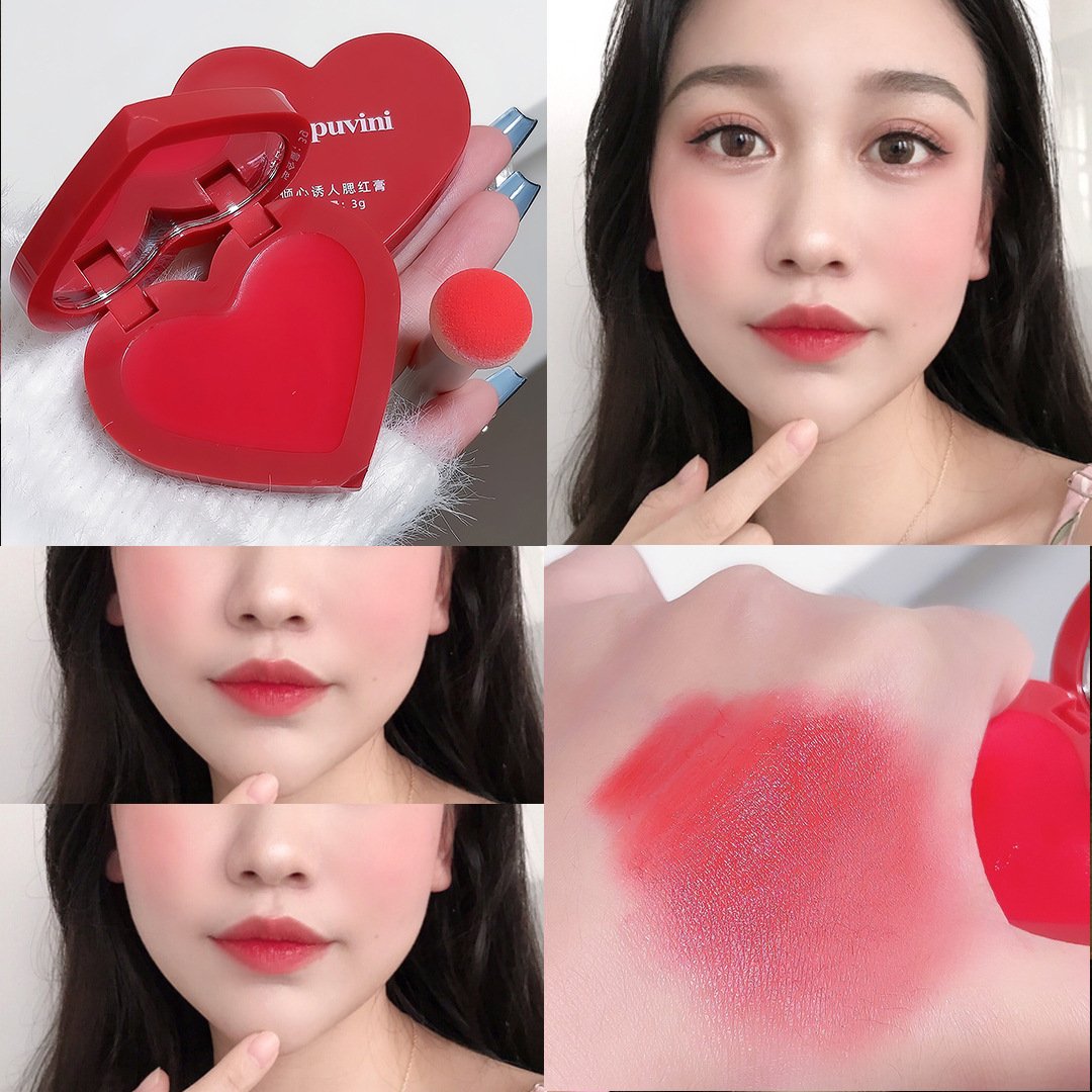 Private Label 3 Color Heart Blush Cream Rouge Mousse Matte Long Lasting Waterproof Custom Logo maquillaje al por mayor