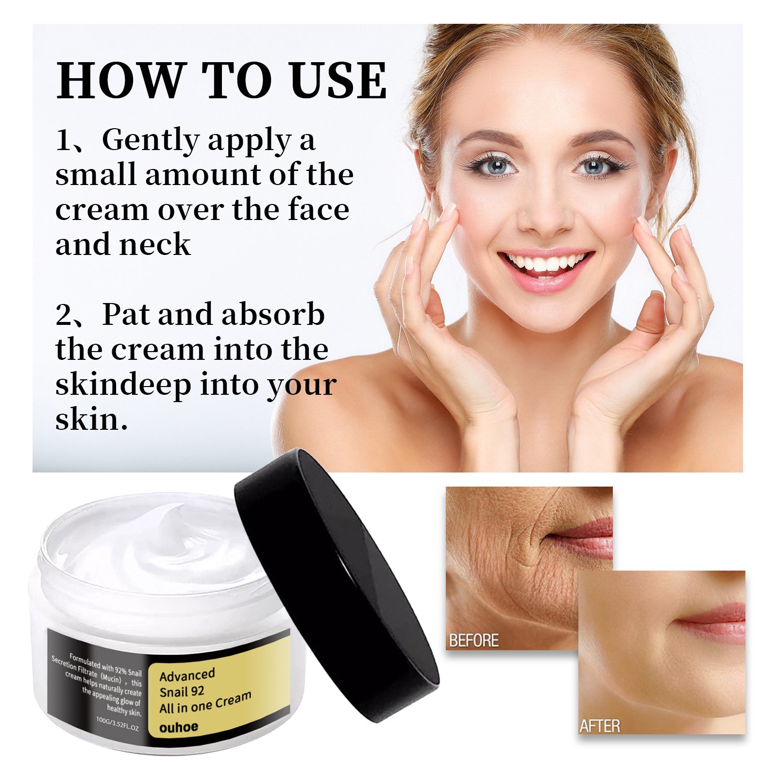 Advanced All In One Snail Cream Repair and Soothes Sensitized Skin Snail Mucin Moisturizing Anti Aging Snail Mucin Facial Cream