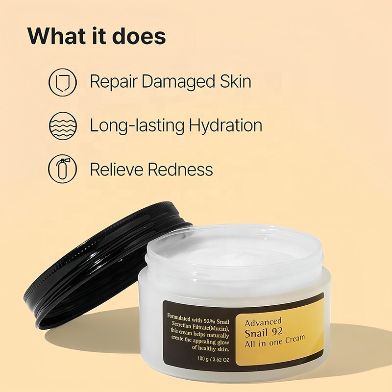 Factory wholesale 100g korean beauty skin care face cream relieve redness advanced snail 92 all in one cream